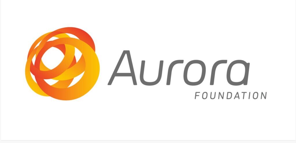 Aurora Foundation logo with orange interlocking circles and gray 'Aurora Foundation' wordmark on white background.