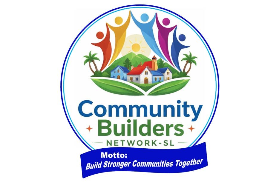 Community Builders Network-SL logo with colorful figures around a village and the motto 'Build Stronger Communities Together'.