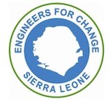 Engineers for Change Sierra Leone logo: blue circular emblem with country silhouette and green outer ring.