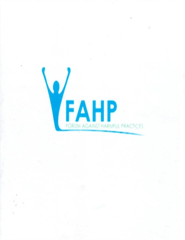 FAHP logo: blue stylized figure with raised arms, followed by the letters FAHP and the slogan 'Forum Against Harmful Practices'.