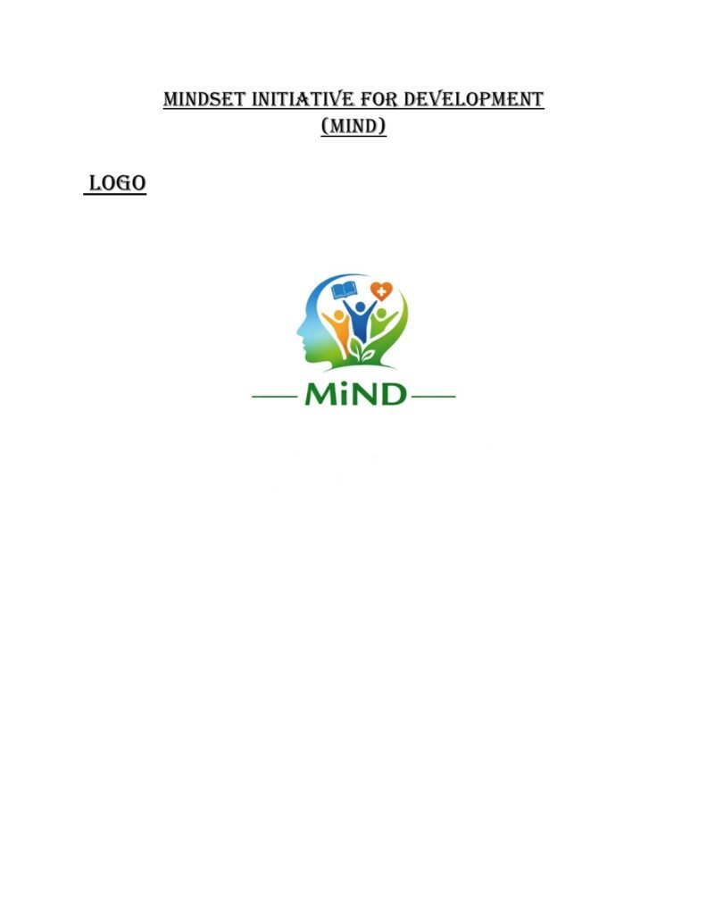Logo for Mindset Initiative for Development (MIND): abstract head with colorful figures, heart and book rising from leaves, and the word MiND beneath.