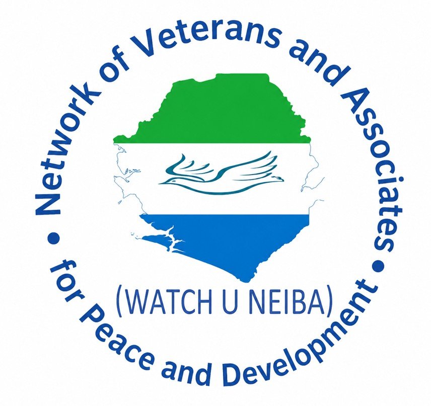 Logo for WATCH U NEIBA: Network of Veterans and Associates for Peace and Development, featuring a green-white-blue map with a dove and circular text around it.
