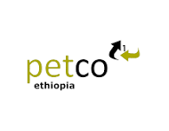 Petco Ethiopia logo with green 'petco' text and black 'ethiopia' text, plus a stylized animal silhouette and yellow arrow motif.